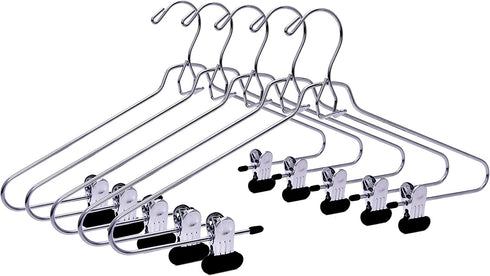 6 Quality Add-On Skirt Blouse Hanger Heavy-Duty Add-On Skirt Hangers with Clips, Multi Stackable Add on Hangers, Adjustable Wide Clip Pants Hanger, Chrome (Skirt Hanger - Wide Clips, 6)