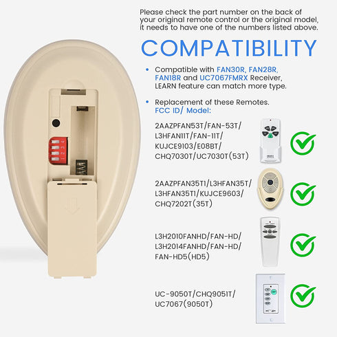 Eogifee 35T Ceiling Fan Remote Control Adjustable 3 Speed,Light Dimmer Control Replacement of Harbor Breeze Compatible with KUJCE9603 FAN35T L3HFAN35T FAN-53T FAN-11T L3HFAN35T1 FAN-35T1