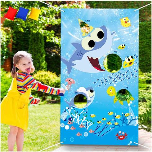 Shark Toss Games with 3 Been Bag Little Shark Party Supplies Been Bag Toss Games Party Games for Kids and Adults in Under the Sea, Shark Theme party Baby Shower Kids’ Birthday Party Summer Pool Game