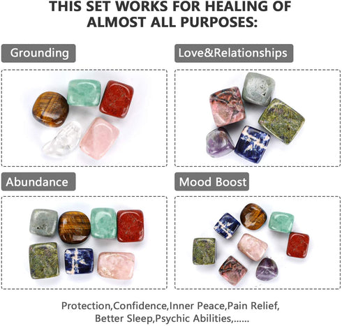 ORNOOU Chakra Stones Healing Crystals Set of 10 - Chakras Balancing, Crystal Therapy, Meditation, Reiki - Chakra Set with Gift Box