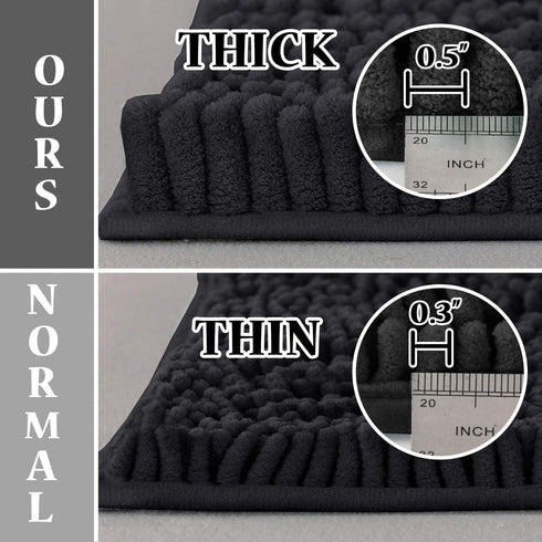Bath Rug for Bathroom 20x32 Non Slip Bathroom Rug Water Absorbent Washable Rug Mat for Indoor Extrance Feature Extra Thick Bouncy Fluffy Chenille, Black - 20" x 32"