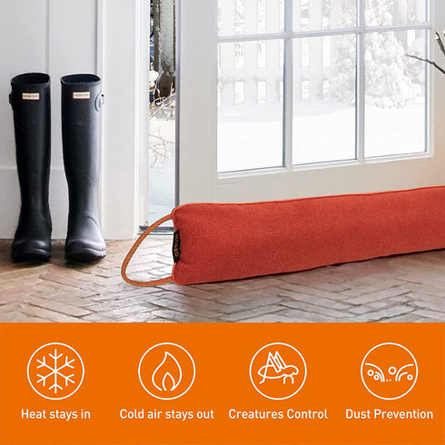 MAGZO Door Draft Stopper 36 Inches-Orange, Bottom Door Dust Stopper Air Blocker with Hanging Loops Cold Weather Seal