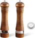 2-Piece Salt and Pepper Grinder Set, 8 Inch Wooden Salt and Pepper Mills with Adjustable Coarseness, Refillable Manual Pepper Mill Grinder for Home Cooks (Brown)