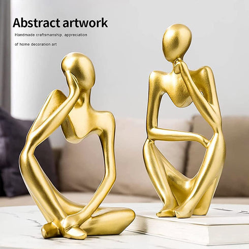 prosfalt Resin Thinker Statue Abstract Statue Home décor Accents Collectible Figurines Art Home Office Bookshelf Desktop Modern Home Decor Accent, Large 9.45 Inches(Gold-Left)