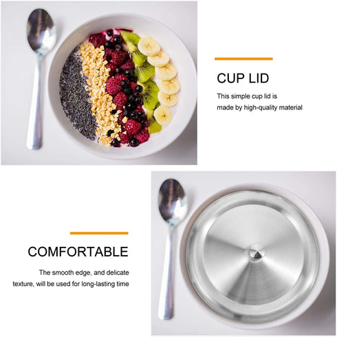 Cabilock 5pcs Coffee Mug Seal Cap Stainless Steel Water Beverage Drinking Cup Lid Cover with Handle Anti Dust Hot Tea Cup Cover for Home Shop