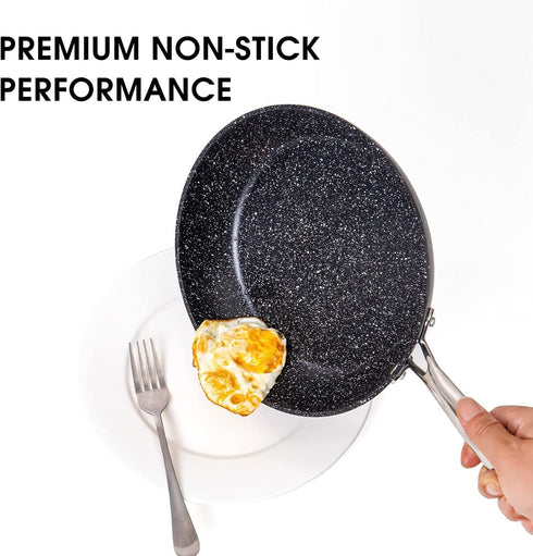 JEETEE 9.5 Inch Frying Pan Nonstick Skillet Marble Stone Pan Induction Cookware PFOA Free, Oven Safe