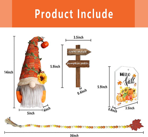 Fall Decor - Fall Tiered Tray Decor - Fall Plush Gnome - Fall Wood Bead Garland - Happy Fall Wooden Sign - Pumpkin Spice Corn Maze Sign - Rustic Farmhouse Home Autumn Thanksgiving Harvest Decor