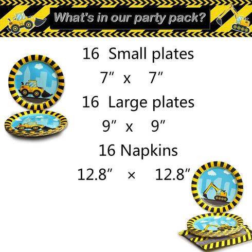 WERNNSAI Construction Party Supplies - Disposable Dump Truck Themed Tableware Set for Boys Kids Birthday Dinner Dessert Plates and Napkins Serves 16 Guests 48PCS