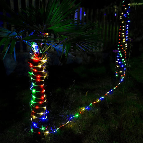 200 Led Outdoor Solar Rope Lights with Remote 72Ft 8 Modes Timing Function Waterproof Trampoline String Lights for Deck Yard Garden Party Christmas Decorations