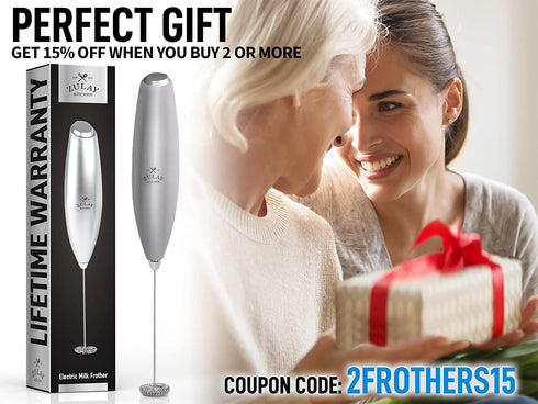 Zulay Milk Frother for Coffee with Upgraded Titanium Motor - Handheld Frother Whisk, Milk Foamer, Mini Blender and Electric Mixer Coffee Frother for Frappe, Latte, Matcha, No Stand - Silver