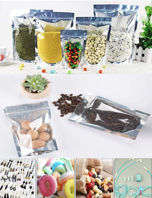 100PCS Candy Bags,Stand Up Aluminum Foil Bags,Smell Proof Bags,Reclosable Airtight Mylar Bags,Reusable Food Pouches Bags with Zip Lock,Sealable Treat Bags for Snacks Beans Coffee Dry Fruits (6.3X9.4")