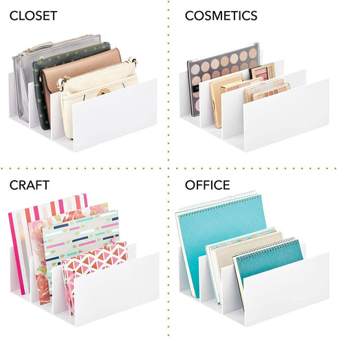 mDesign Plastic Purse and Handbag Organizer - Closet Storage System for Zipper Tote Bag, Purse, Clutch, Wallet, Pocket Book Organization - 3 Sections - Lumiere Collection - White
