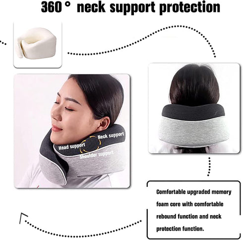 ZIUQAB Travel Pillow, Memory Foam Travel Neck Pillow with Velcro, 360-Degree Head Support with Storage Bag for Airplane, Car, Travel, Camping, Bus, Train
