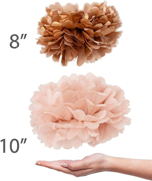 Vidal Crafts 20 PCS Dusty Pink, Rose Gold, Ivory, Pastel Grey, Tissue Paper Pom Poms Kit, 14", 10", 8", 6", Tissue Paper Flowers for Wedding, Birthday, Bridal Shower, Bachelorette, Baby Shower D©cor