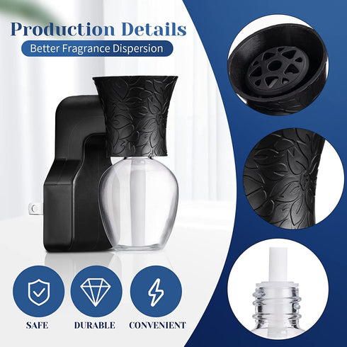 2 Pieces Wall Plug-in Diffuser Fragrance Plug with 4 Pieces Empty Bottles for Spreading Essential Oils Home Bathroom (Black)