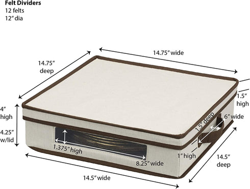 Household Essentials Natural 537 Vision Storage Box with Lid and Handles | Charger Plates and Platters Canvas with Brown Trim