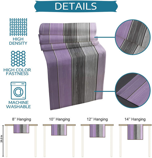 Molyhome Polyester Table Runner, Farmhouse Retro Wood Texture Purple Grey Non-Slip Rectangle Settings Decoration for Dining Room, Kitchen, Living Room, Holiday and Party 16x72inches
