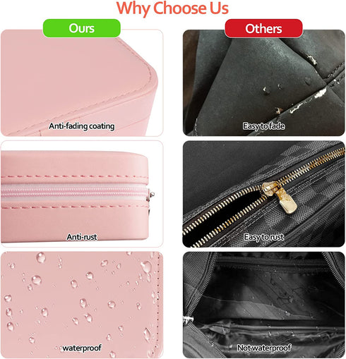 EEEKit 2 Pack Travel Jewelry Organizer Case, Portable Small Double Layer Jewelry Box for Traveling, PU Leather Jewelry Storage Boxes for Earrings Necklace Ring Bracelet Watch Bangle Display (Pink)
