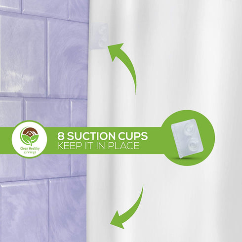 Clean Healthy Living Premium PEVA White Shower Curtain Liner with Magnets & Suction Cups - 70 X 71 in. Long