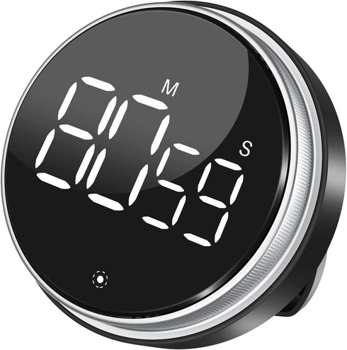 Digital Kitchen Timer, Round Magnetic Countdown Count Up Timer with Stand, Large 3'' LED Display, 3-Level Volume, Easy for Cooking, Learning, Yoga and Good for Seniors and Kids Used (Black)