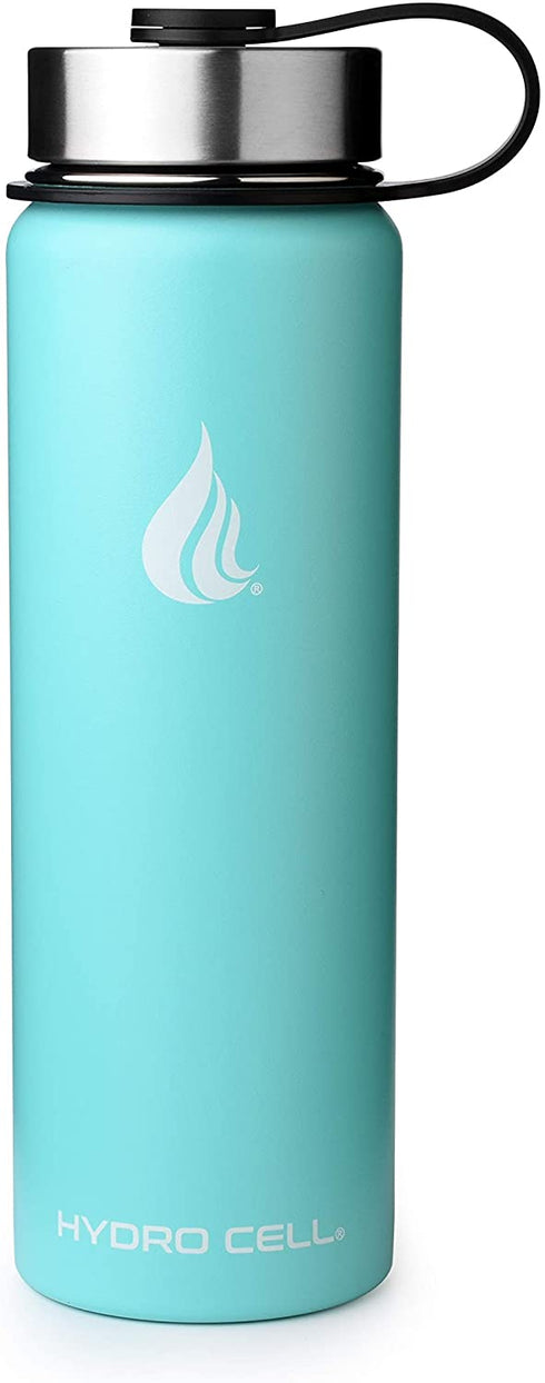 HYDRO CELL Stainless Steel Water Bottle w/ Straw & Wide Mouth Lids (64oz 40oz 32oz 24oz 18oz 14oz) - Keeps Liquids Perfectly Hot or Cold with Double Wall Vacuum Insulated Sweat Proof Sport Design (Teal 24oz)