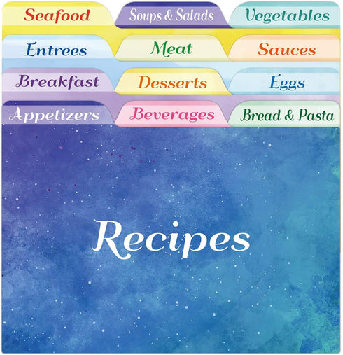 24 Recipe Card Dividers 4x6 with Tabs Recipe Box dividers Helps Organize Recipe Box for Holiday Party Supplies (Watercolor)