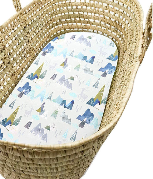Baby Bassinet Sheet for Boys and Girls, Cradle Mattress Sheet, Baby Bedside Sleeper Cover, Universal for Rectangle, Oval, Hourglass Bassinet Mattress, Soft & Breathable, 2 Pack, Mountain & Pine