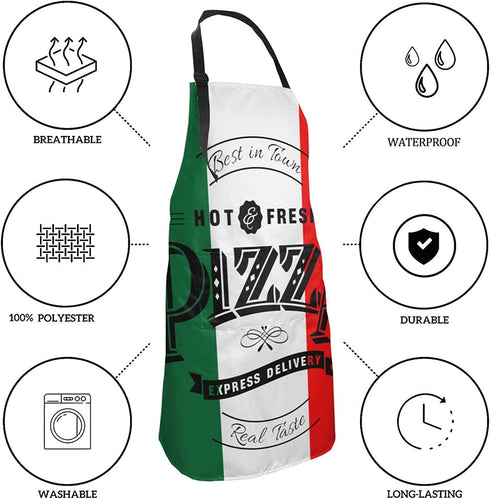 EZYES Pizza Apron, Cat & Pizza Kitchen Aprons with Pocket & Adjustable Neck for Chef Cooking Gardening Home Adult Size