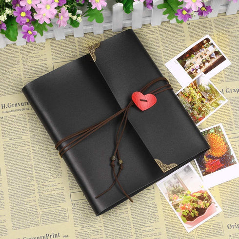 OwnMy DIY Photo Album Scrapbook PU Leather Adventure Photo Book with Corner Stickers Gifted Box - Perfect Baby Memory Book Birthday Wedding Anniversary (Black)