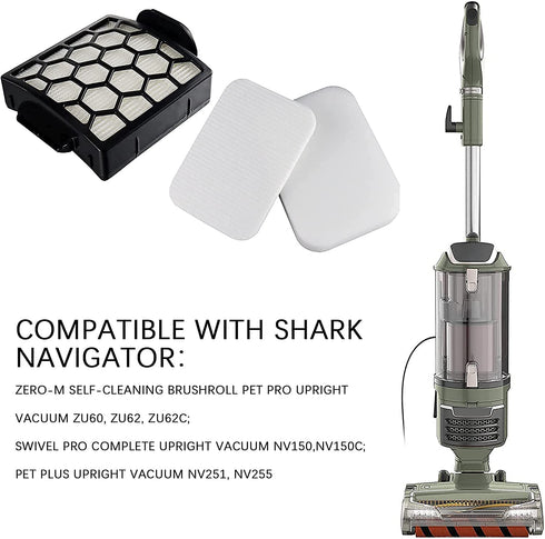 2 HEPA + 6 Foam & Felt Filters Kit Replacement for Shark Navigator Zero-M Self-Cleaning Brushroll Pet Pro Upright Vacuum ZU60 ZU62 ZU62C NV150 NV151 NV255, Replaces Parts # 1238FT60 & 1239FT60