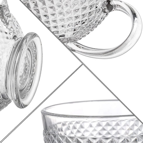Lawei Set of 4 Glass Jumbo Mugs, 15 Oz Glass Coffee Mug with Handle Glass Cereal Cup Wide Mouth Mug for Coffee, Tea, Soup, Cereal, Ice Cream