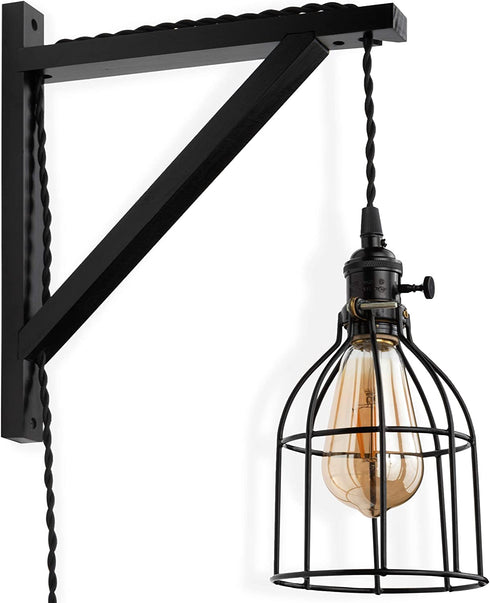 Rustic State Set of 2 Wall Mount Wood Bracket Scone Pendant Lamp Kit for DYI Project (Black)