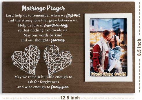 Marriage Prayer Wall Decor Wedding Gifts for Couples Anniversary Unique Christian Gift for Her Him Couples Newlywed Marriage Gift Home Bedroom Decor Picture Frame & Handmade String Heart 12.5×8.5 in