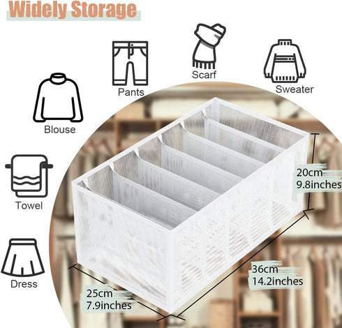 KOTHER Wardrobe Clothes Organizer - 7 Grids Breathable Clothing Organizer for Drawer Closet Wardrobe - Foldable Clothes Compartment Storage Organizer for Adults Kids Baby (Large-2 PCS.)