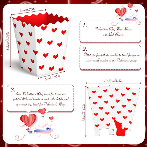 Valentine's Day Conversation Hearts Treat Candy Boxes Valentine's Day Popcorn Boxes Heart Print Dessert Popcorn Cups Party Favors for Valentine Wedding Birthday Party Supply (30 Pieces)