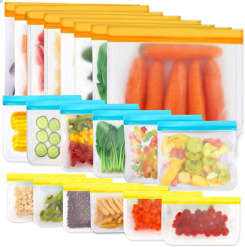 Reusable Storage Bags, 20 Pack BPA Free PEVA Reusable Freezer Bags,Reusable Gallon Bags, Reusable Sandwich Bags, Silicone Food Bags for Women, Men and Kids (20Pack-8 Gallon +6 Sandwich +6 Snack)