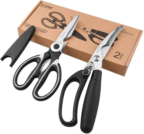 Poultry Shears, X-Chef 2 Set Kitchen Shears Heavy Duty Meat Scissors Stainless Steel Kitchen Scissors for Chicken Food Meat and Cooking Spring-loaded Handle