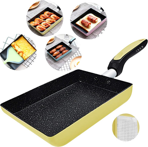Tamagoyaki Japanese Omelette Pan/Egg Pan - Non-stick Coating - Rectangle Frying Pan Mini Frying Pan (Yellow)