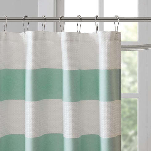 Madison Park Spa Waffle Shower Curtain Pieced Solid Microfiber Fabric with 3M Scotchgard Water Repellent Treatment Modern Home Bathroom Decorations, Stall 54X78", Aqua