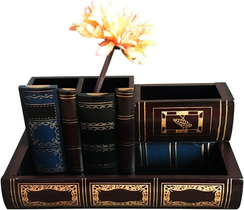 Tosnail Decorative Wooden Pencil Holders Desk Organizer - Library Book Design