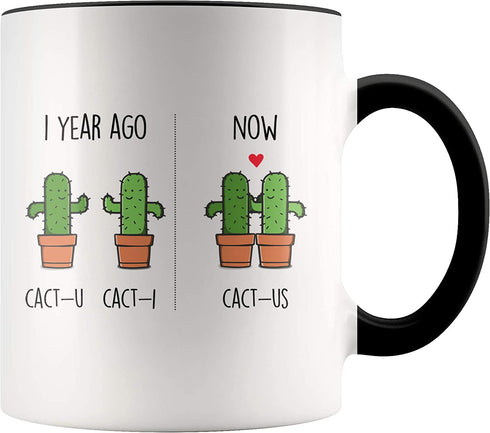YouNique Designs 1 Year Anniversary Mug, 11 Ounces, Funny One Year Anniversary Coffee Mug for Boyfriend and Girlfriend, 1 Year Dating Anniversary Cup, 1st Year Dating Anniversary (Black Handle)