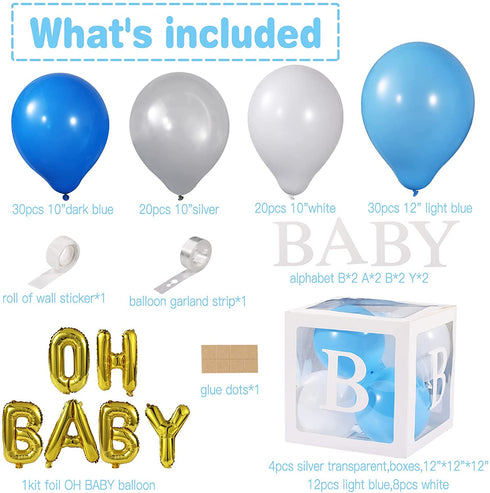 141 PCS Baby Shower Boxes Party Decorations Individual BABY Blocks Design for Boys Girls Baby Shower Decorations Gender Reveal Balloon Arch Kit Birthday Party Backdrop (Light Blue)
