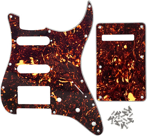 IKN Strat HSS Pickguard Guitar Back Plate Set for Standard Strat Modern Style Guitar Part, 4Ply Brown Tortoise