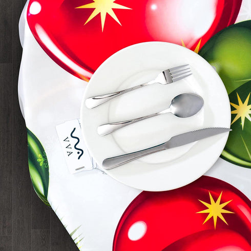 VVA Round Christmas Tablecloth - New Year Colorful Xmas Balls Snowflake Baubles Ornaments Circle Tablecloths Christmas Table Cloth Winter Season - for Gatherings Christmas Holiday Dinner Party 50 Inch