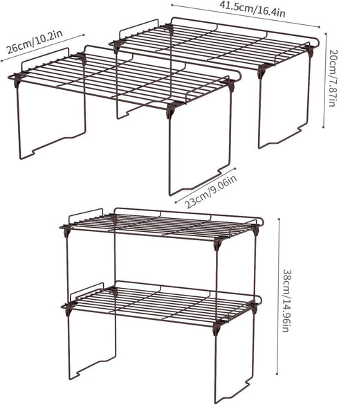HapiRm Stackable Cabinet Shelf Kitchen Cabinet Organizers and Storage,Kitchen Pantry Shelves Organizer,Safety guardrail Kitchen Counter Bedroom Bathroom Accessories,Stainless Steel,2 Pack,Bronze