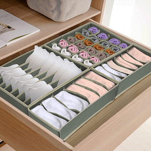 WIFTREY 6 Pack Drawer Underwear Organizer Divider, Foldable Closet Cabinet Storage Bins for Storing Baby Clothes, Bras(Fit A-C), Socks, Lingerie