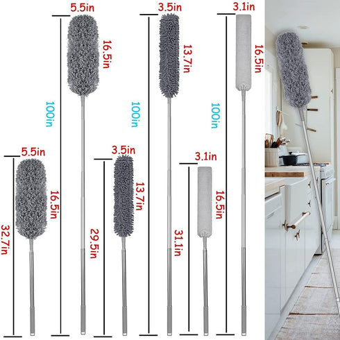 Microfiber Dusters for Cleaning, Duster with Extension Pole 30-100 Inches, FUUNSOO Extendable Long Feather Duster for Cleaning Ceiling Fan Duster High Ceiling Fan, Cobweb, Lights, Blinds
