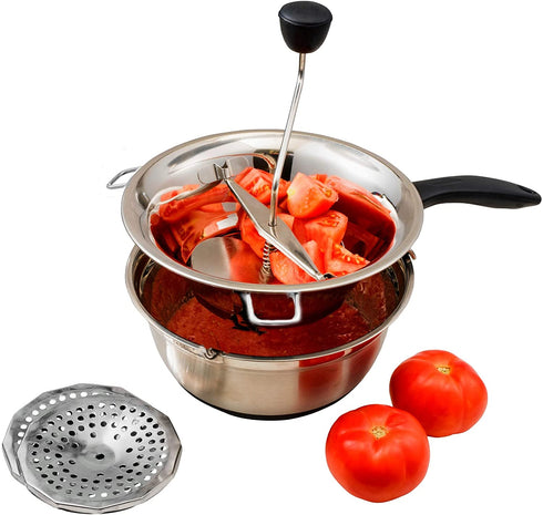 Bezrat Stainless Stainless Steel 2-Quart Food 3 Discs | Kitchen Mill for Mashing, Straining & Grating Fruits & Vegetables | Easy to Clean & Durable Quality, 17 x 9 x 5.2 inches, Silver