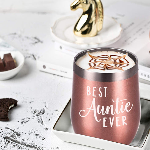 Best Auntie Ever Wine Tumbler, Funny Auntie Birthday Gifts for New Aunt to Be for Mother's Day, Christmas Xmas Present, 12 Oz Stainless Steel Wine Tumbler Auntie Sippy Cup