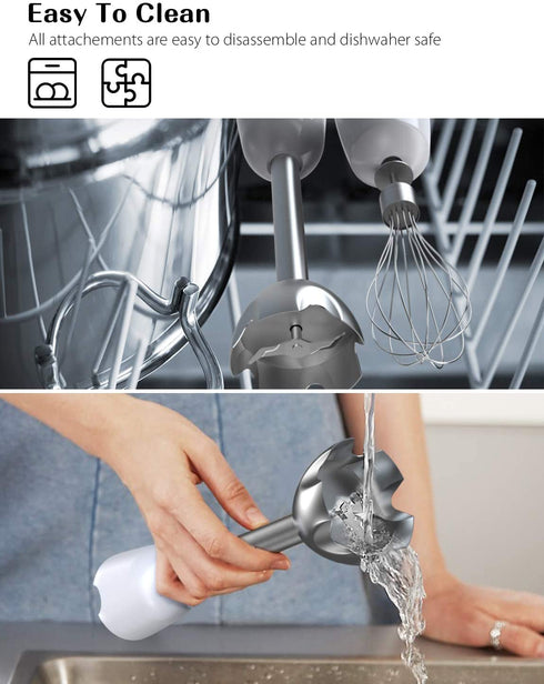 Immersion Stick Hand Blender with Stainless Steel Blades, Powerful Electric Ice Crushing 6-Speed Control Handheld Food Mixer, Purees, Smoothies, Shakes, Sauces & Soups